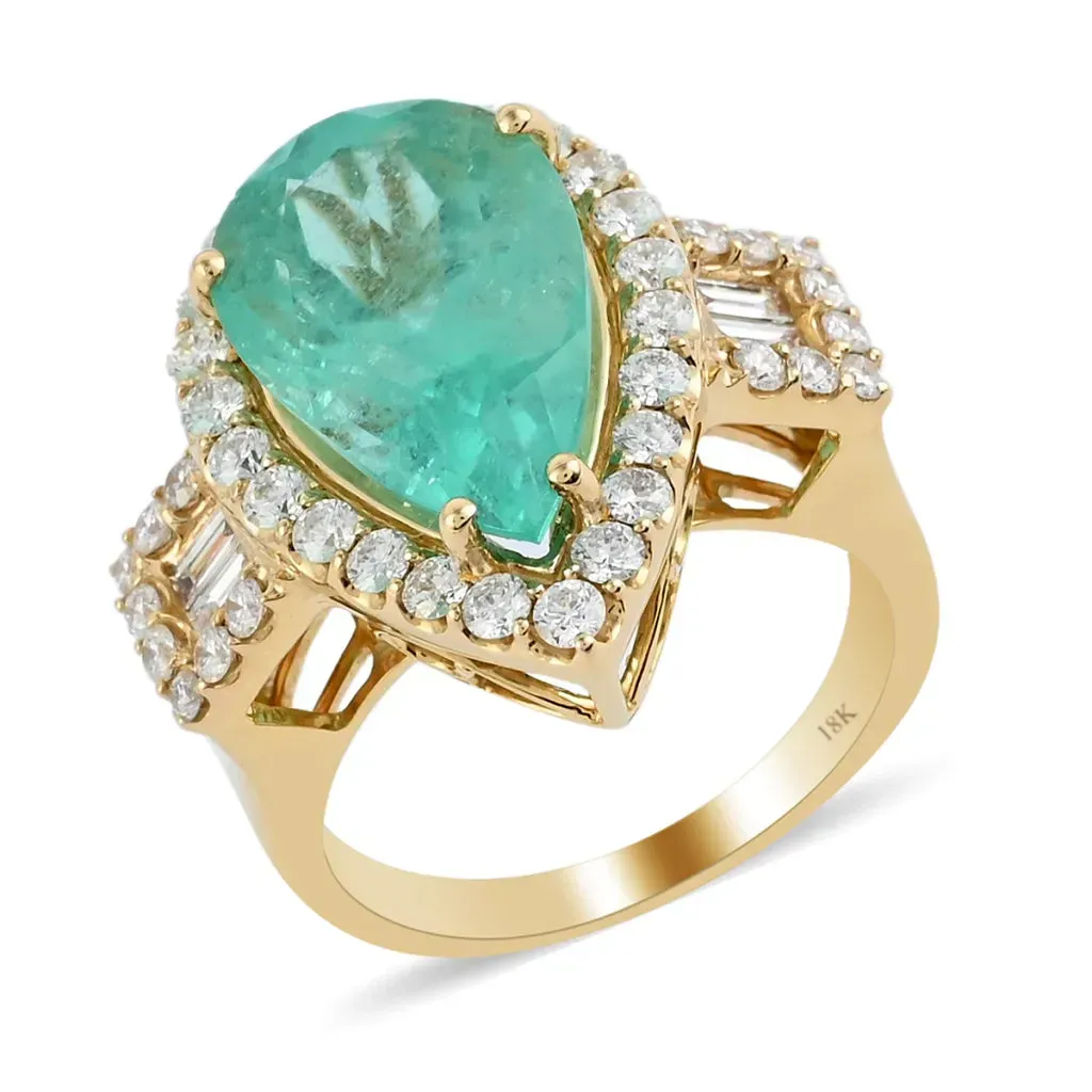 ILIANA 18K Yellow Gold AAA Boyaca Colombian Emerald and G-H SI Diamond Ring 9.90 Grams 8.25 ctw