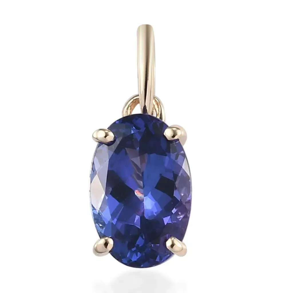 LUXORO 14K Yellow Gold AAA Tanzanite Solitaire Pendant 2.00 ctw