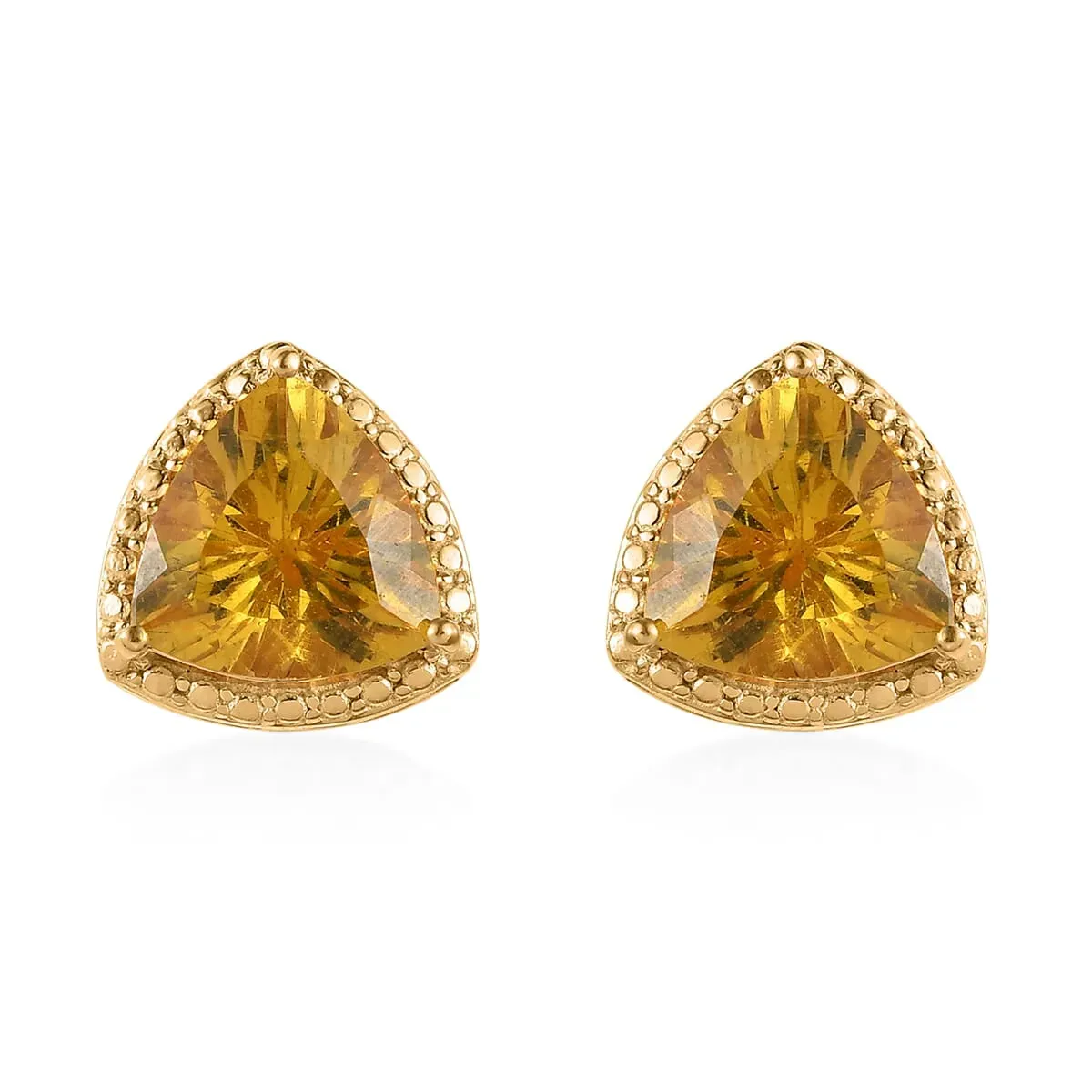 Brazilian Golden Apatite Solitaire Stud Earrings in Vermeil Yellow Gold Over Sterling Silver 5.00 ctw