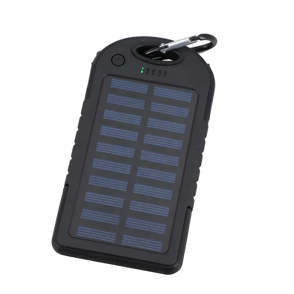 HOMESMART Black Carabiner Solar 5000 mAh Battery Charger with USB & Emergency LED Torch