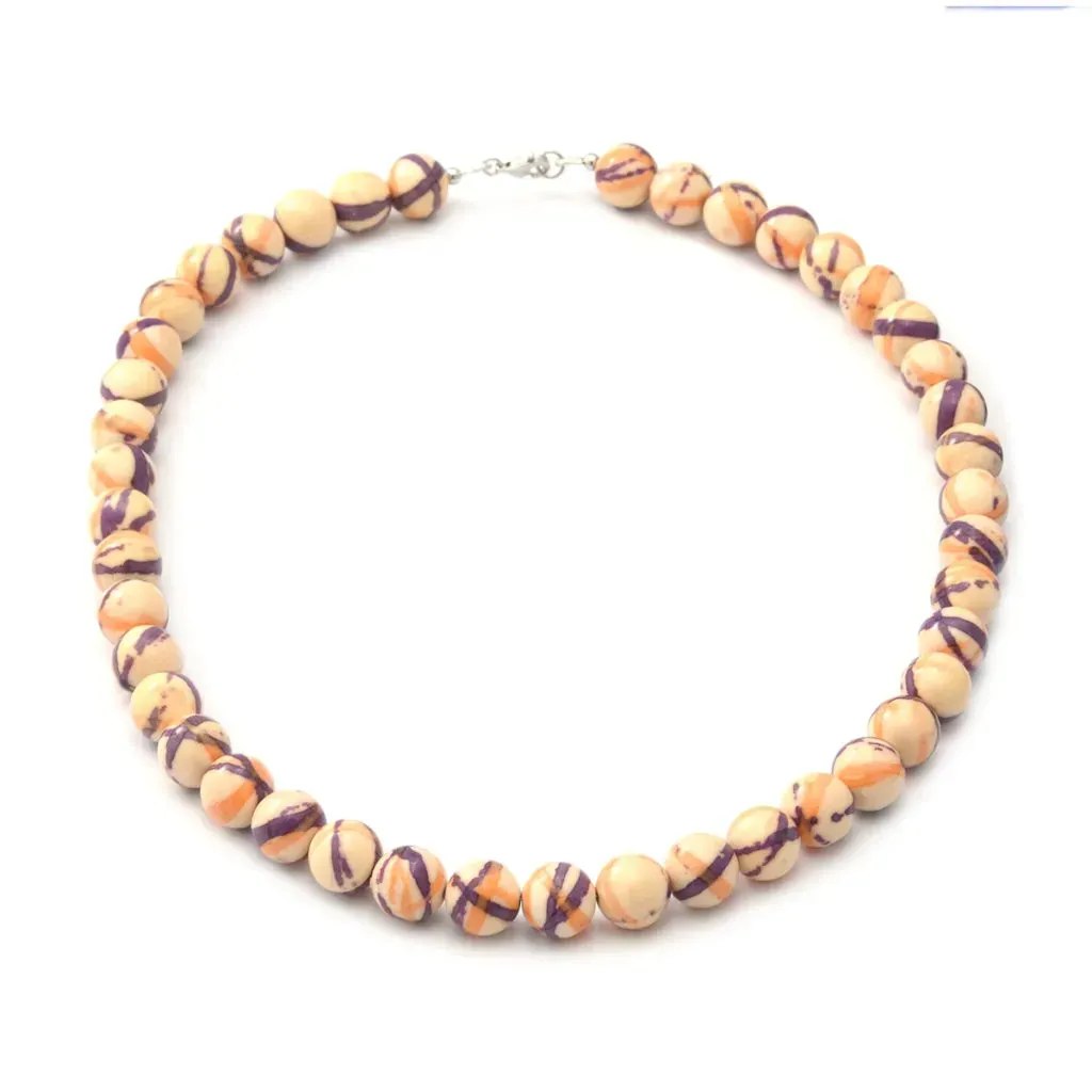 Purple Line Agate Beaded Necklace 18 Inches in Sterling Silver 280.00 ctw