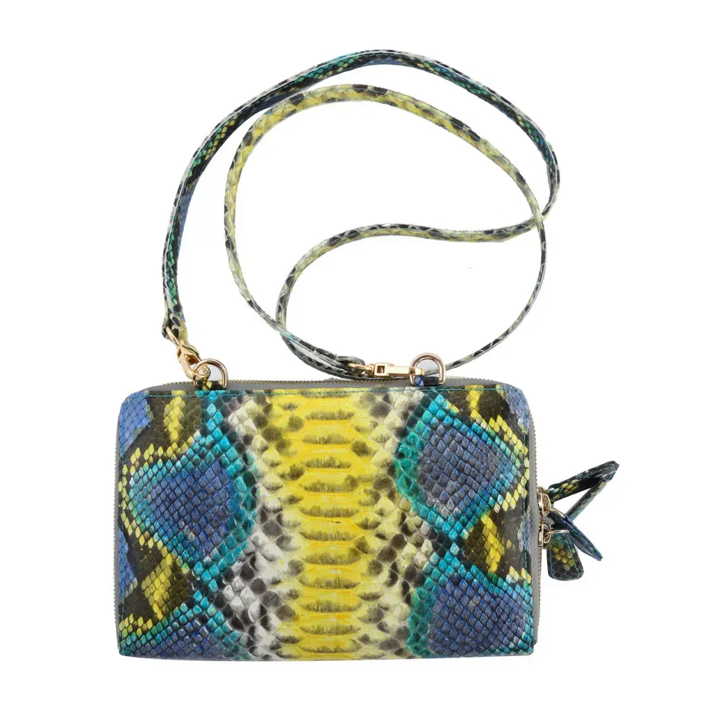 The Pelle Python Collection Handmade 100% Genuine Python Leather Blue Crossbody Wallet