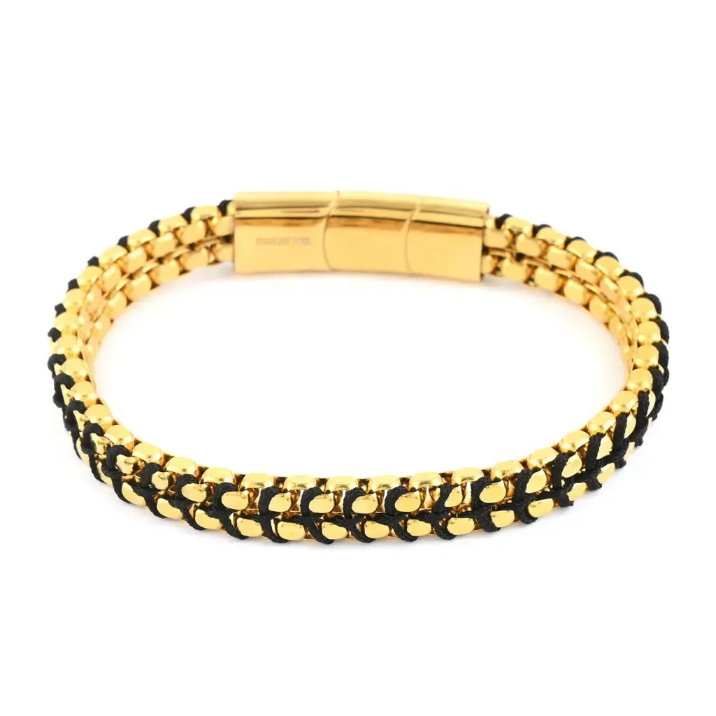 Woven Double Layer Box Chain Bracelet in ION Plated Yellow Gold Stainless Steel (8.50 In) 38 Grams