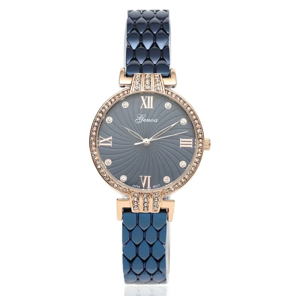 GENOA Austrian Crystal Japanese Movement Watch with Bluetone Strap