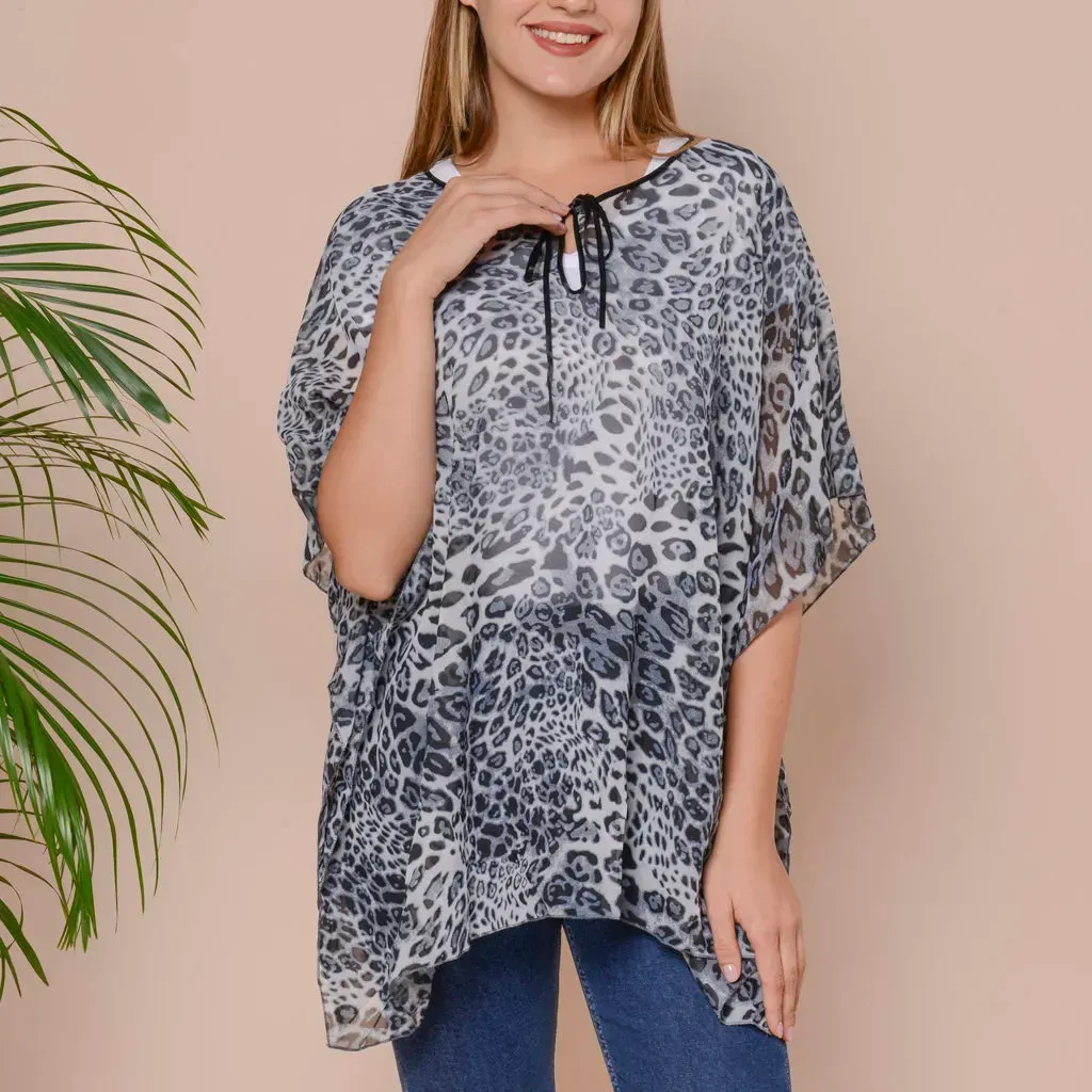 Gray leopard print blouse. 