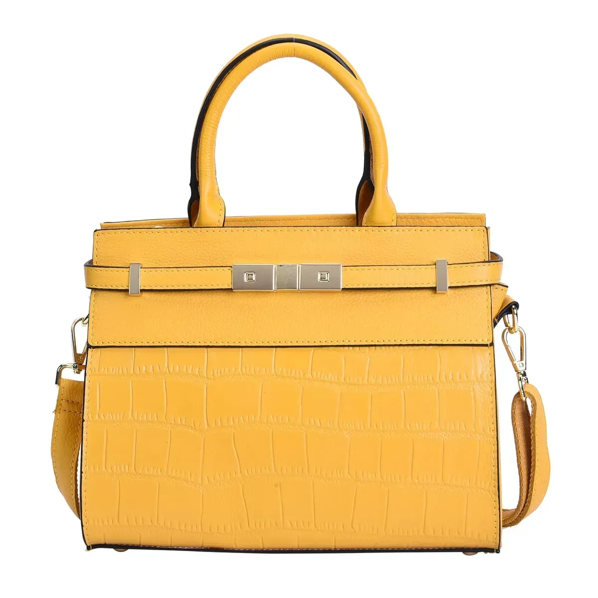 Yellow Texture Inspired Pattern Genuine Leather Convertible Satchel Bag