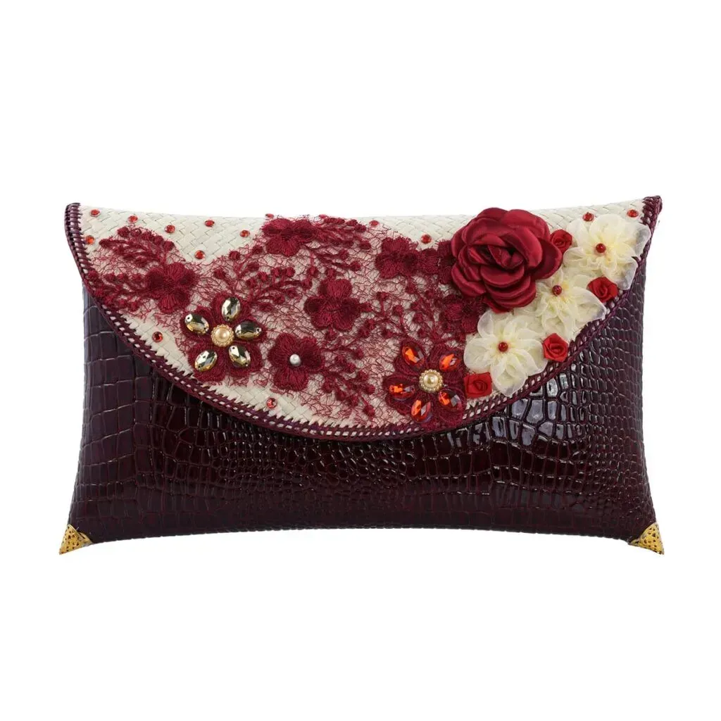 Handmade Red Eco Friendly Croco Embossed Pandan Woven Clutch