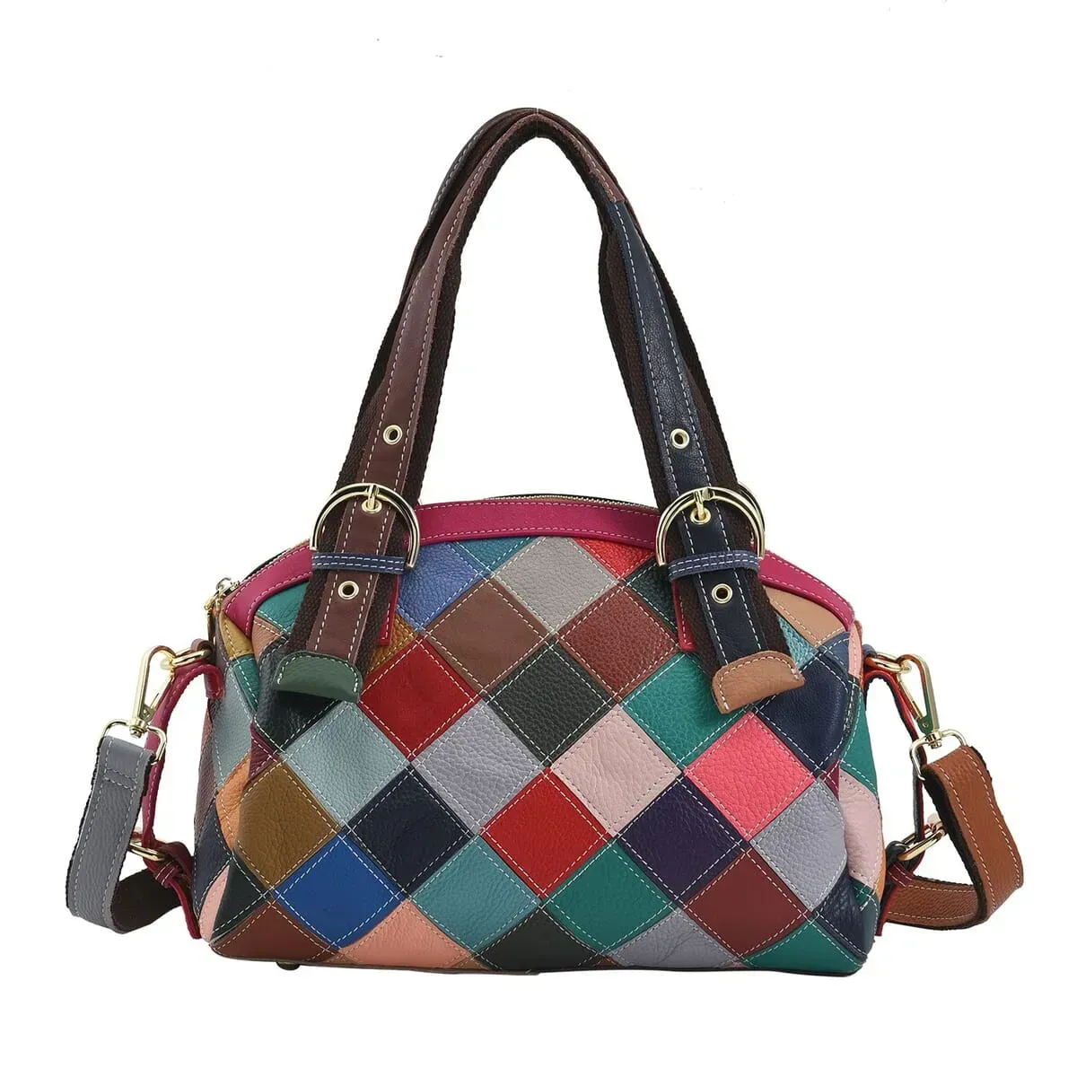 Chaos By Elsie Rainbow Solid Color Genuine Leather Convertible Tote Bag with Long Strap