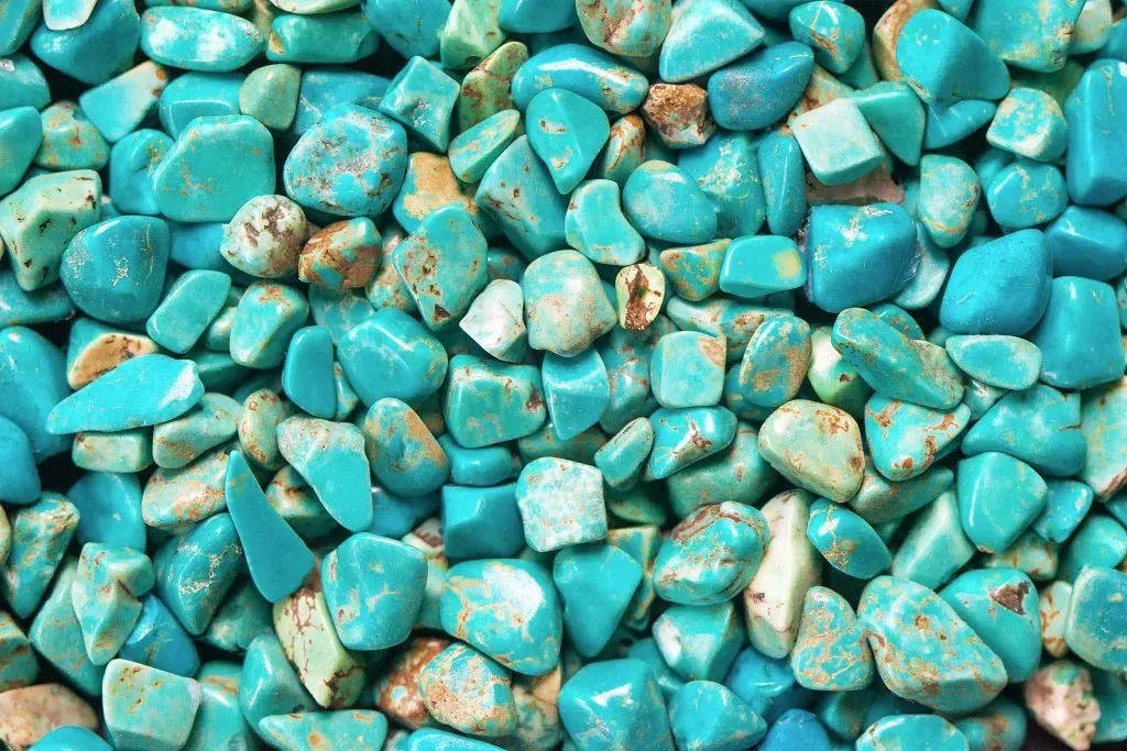 Selection of tumbled turquoise gemstones. 