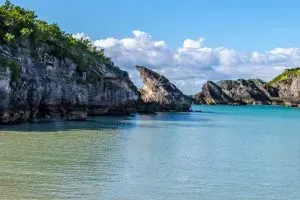 Bermuda coastline and calm seas. 