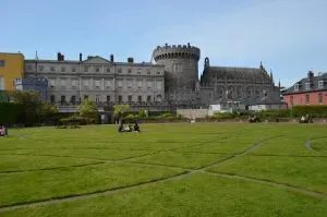 Dublin Castle shot from green lawn. 