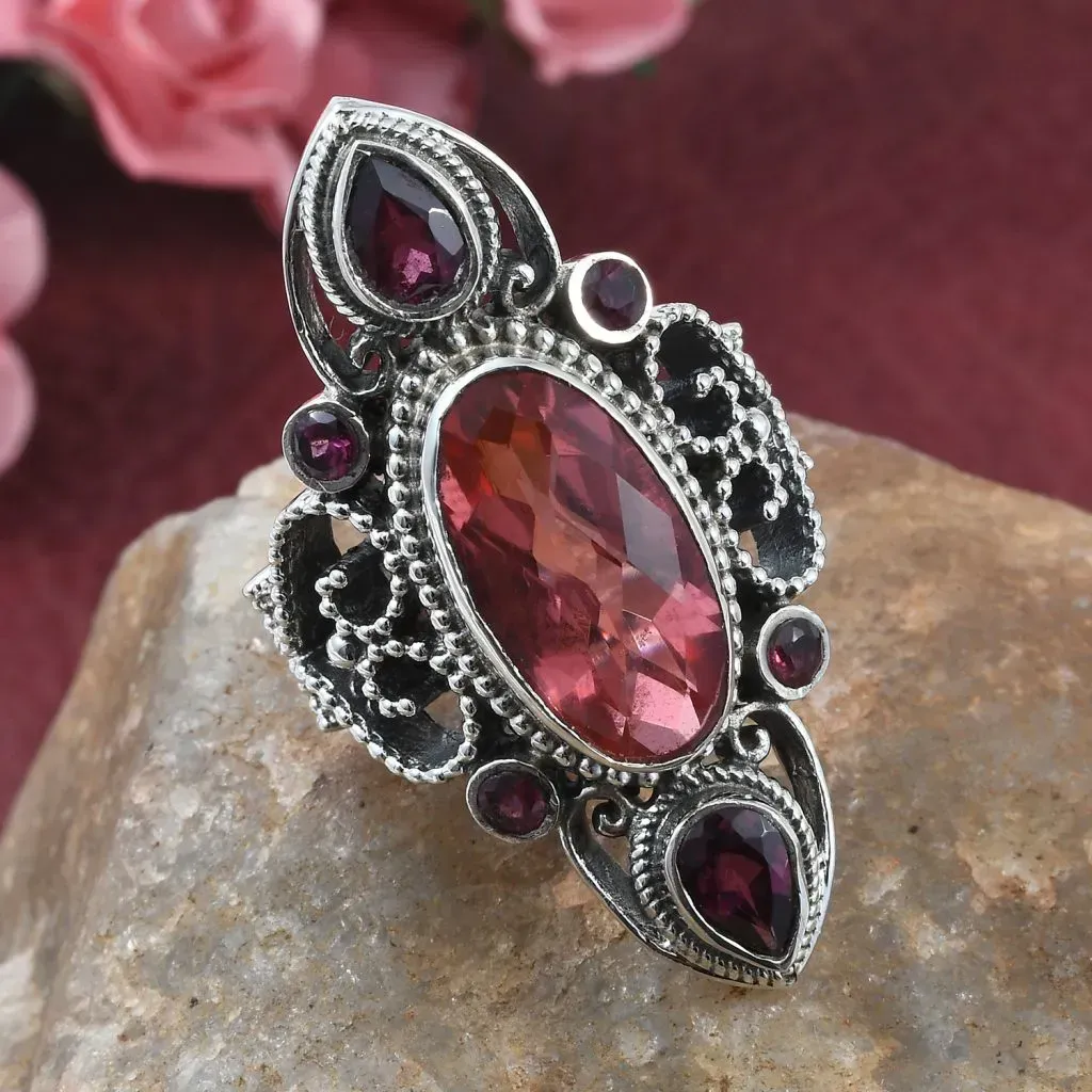 Living Coral Quartz statement ring in sterling silver.