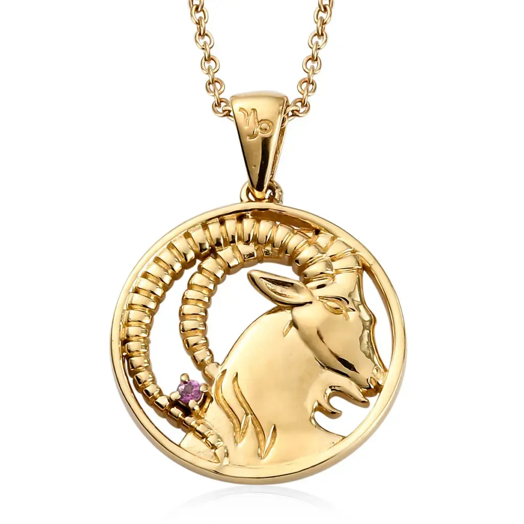 KARIS Orissa Rhodolite Garnet Capricorn Zodiac Pendant Necklace 20 Inches in ION Plated 18K YG and ION Plated YG Stainless Steel