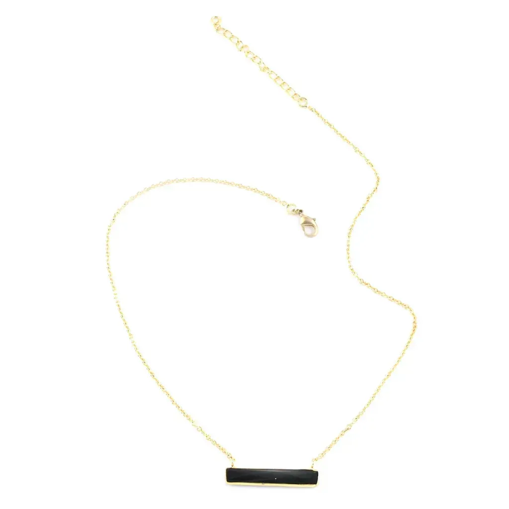 Black Onyx Bar Necklace 16 Inches in Goldtone