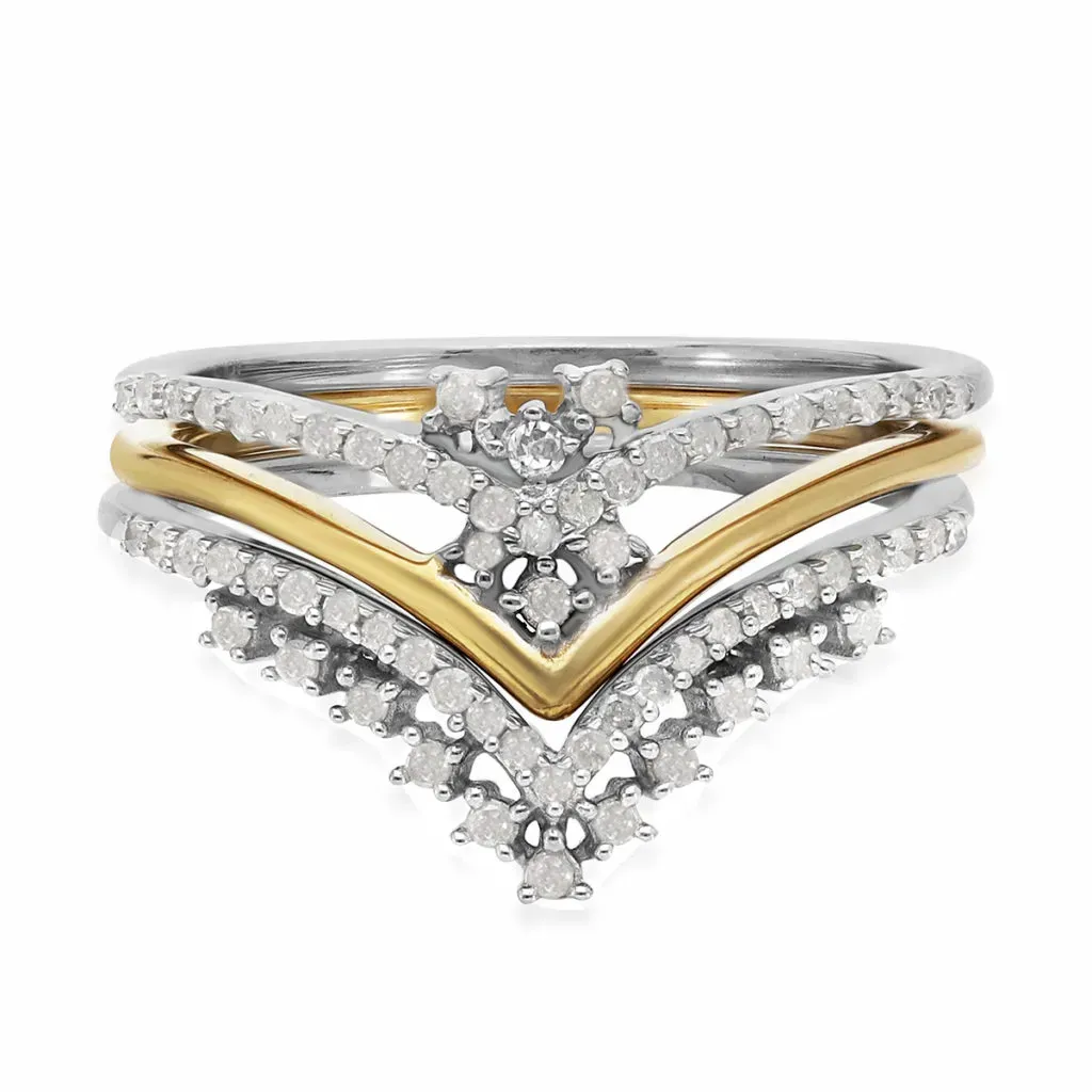 Diamond Stackable Ring in Vermeil Yellow Gold and Platinum Over Sterling Silver