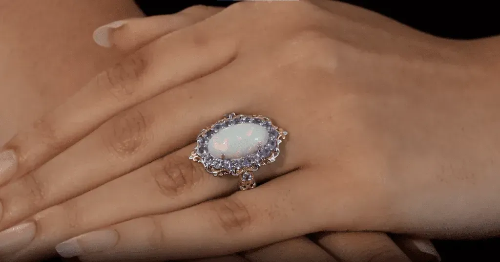 Premium Ethiopian Welo Opal Ring and Tanzanite Accent Ring 