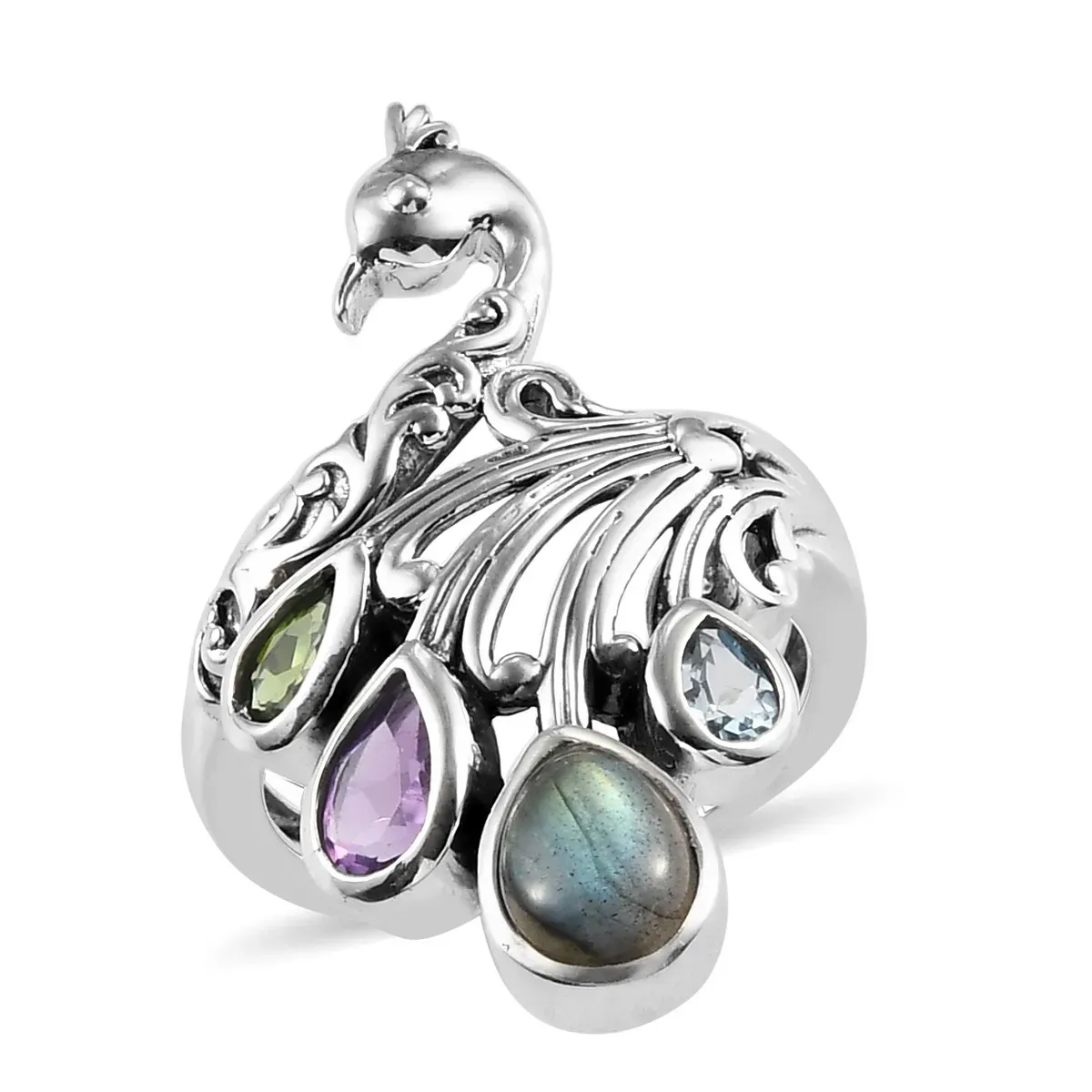 Peacock ring in sterling silver.