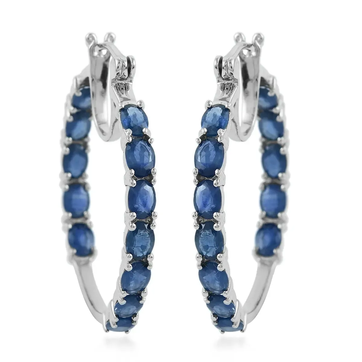 Kanchanaburi Blue Sapphire Inside Out Hoop Earrings in Platinum Over Sterling Silver