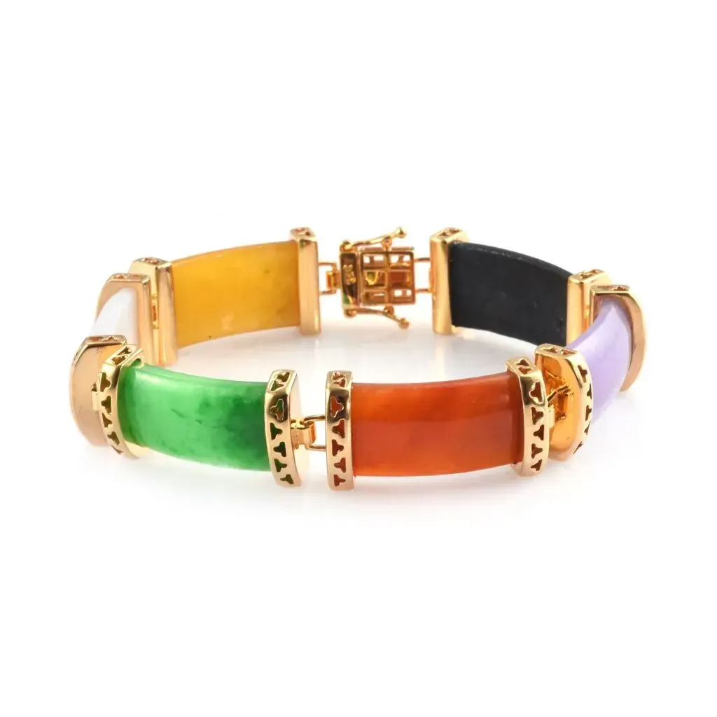 Jade Bracelet in 14K Yellow Gold Over Sterling Silver