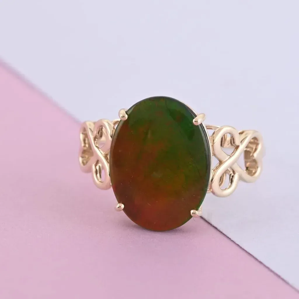 Certified Luxoro 10K Yellow Gold AAA Canadian Ammolite Solitaire Ring