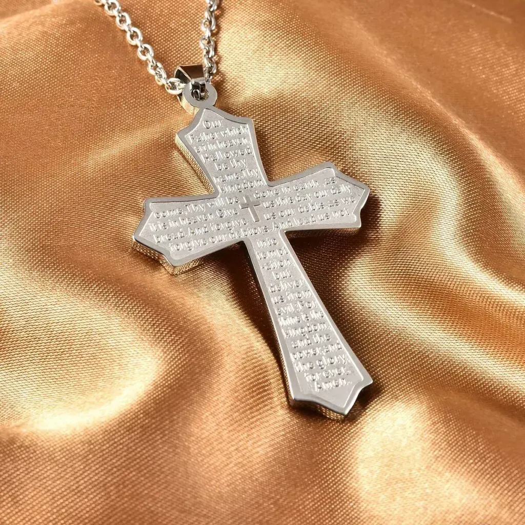 Personalized Men's Cross Pendant Necklace 20 Inches in Stainless Steel