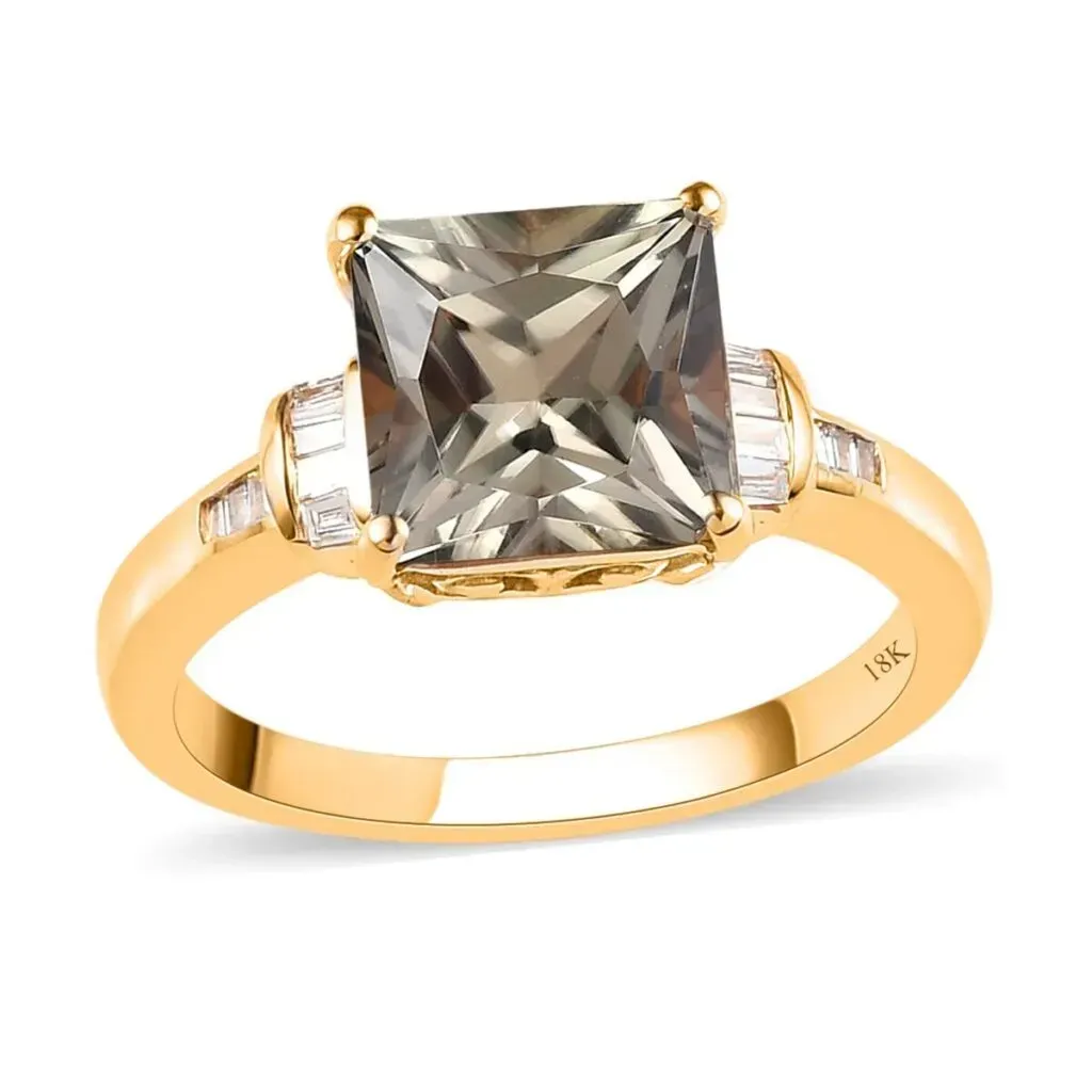 ILIANA 18K Yellow Gold Princess Cut AAA Turkizite and Diamond Ring