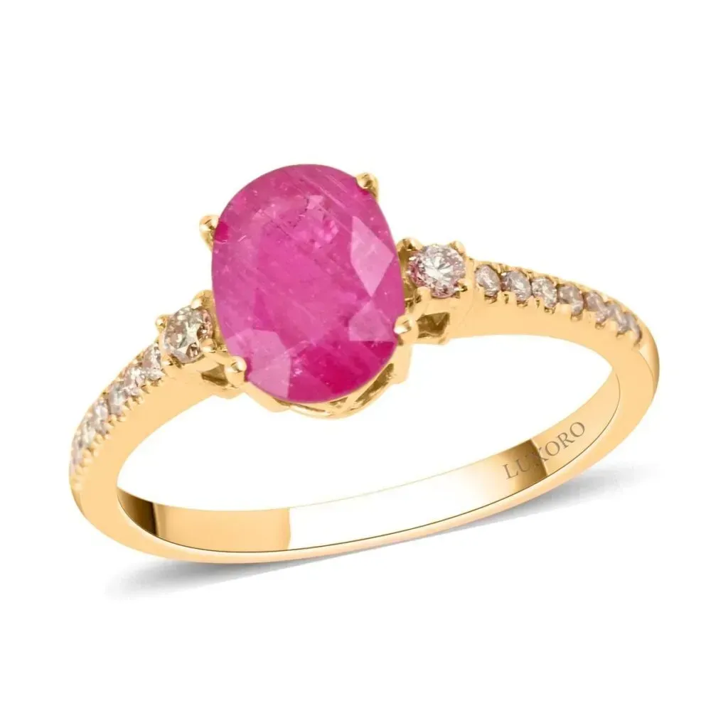 Luxoro 14K Yellow Gold AAA Mozambique Ruby and G-H I2 Diamond Ring 1.60 ctw