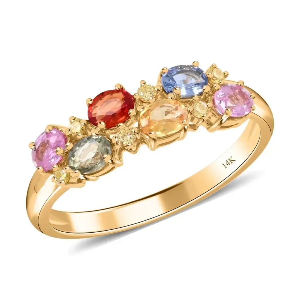Modani 14K Yellow Gold Multi Sapphire and Natural Yellow Diamond Ring