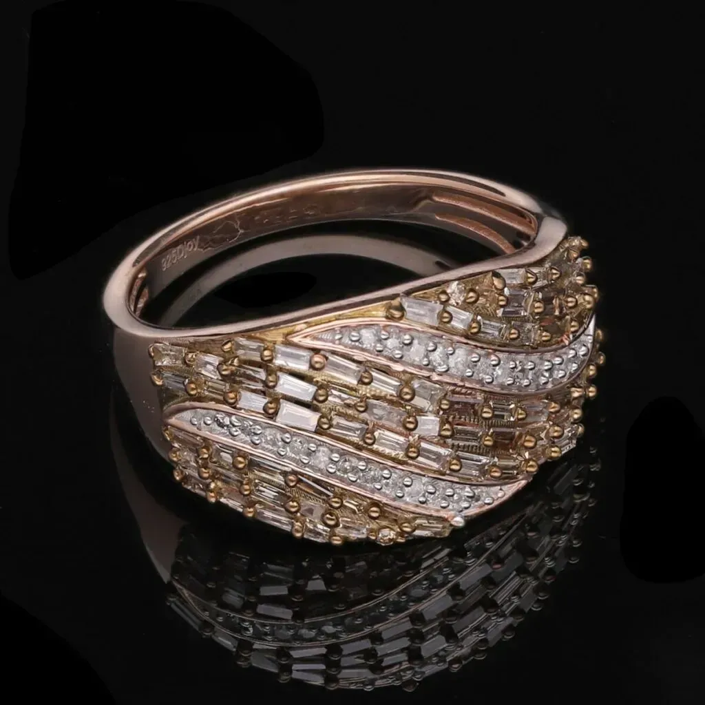 Natural Champagne and White Diamond Ring in Vermeil Rose Gold Over Sterling Silver 1.00 ctw
