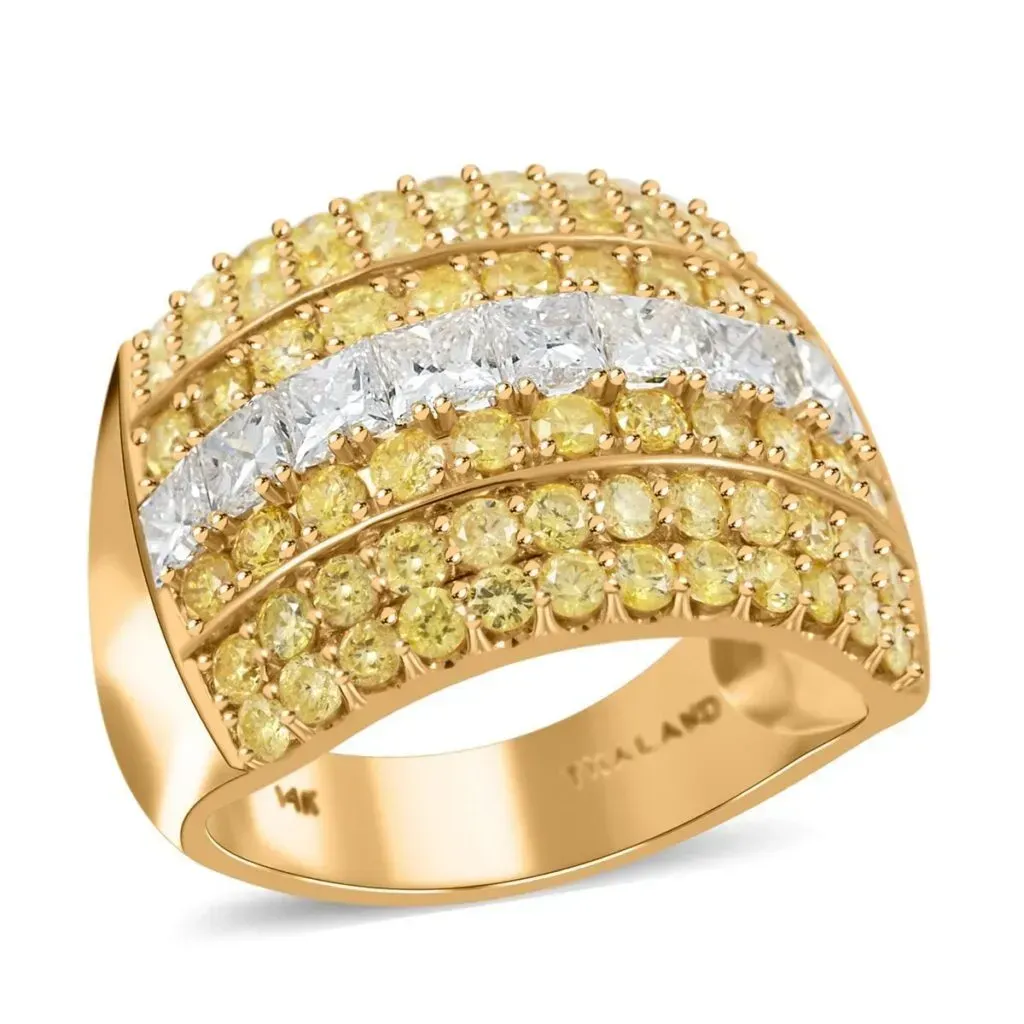 14K Yellow Gold Natural White and Yellow Diamond Ring