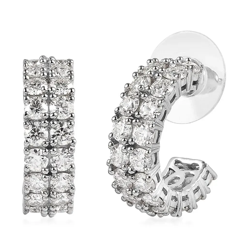 Moissanite Half Hoop Earrings in Platinum Over Sterling Silver 4.90 ctw