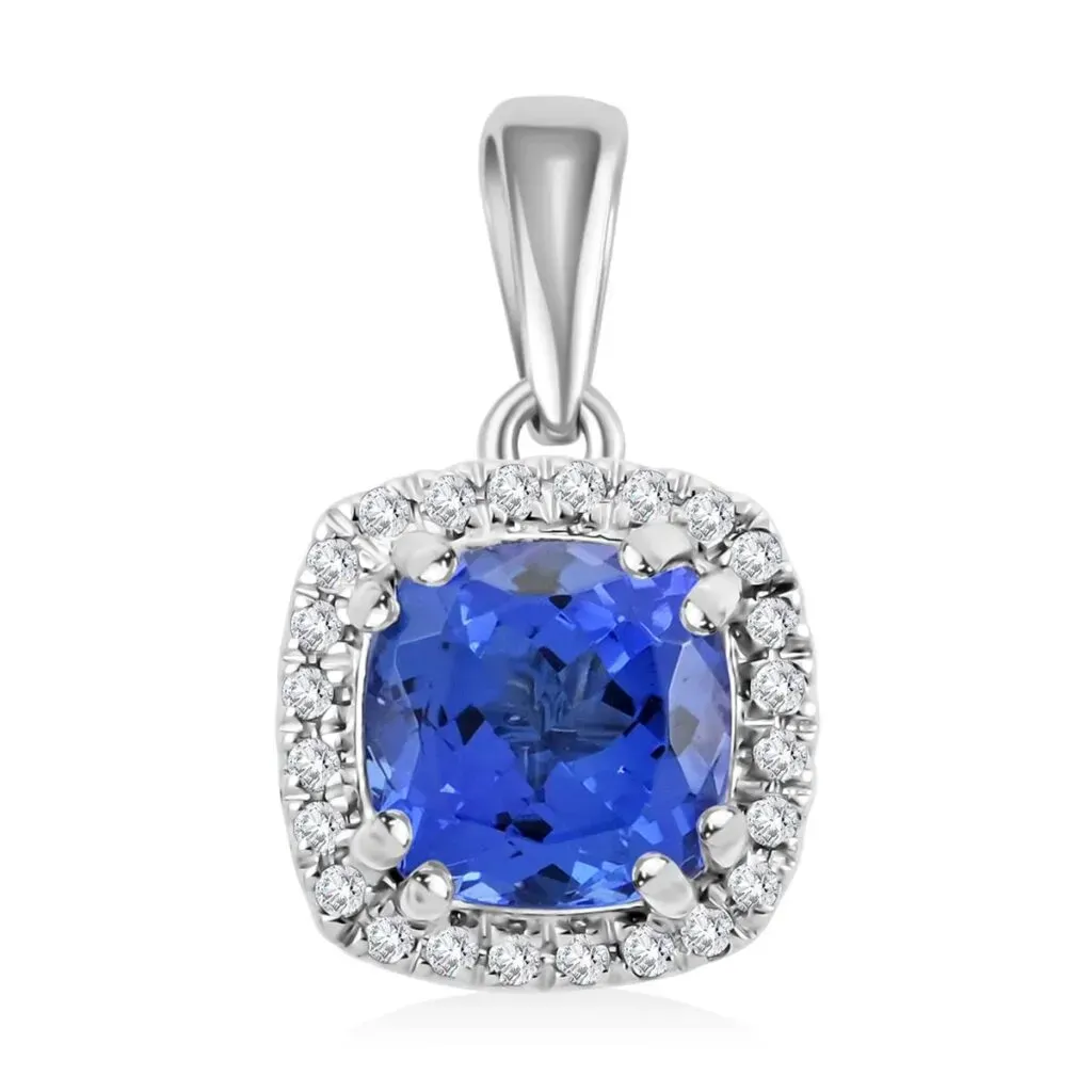 Certified and Appraised Rhapsody 950 Platinum AAAA Tanzanite Diamond Halo Pendant
