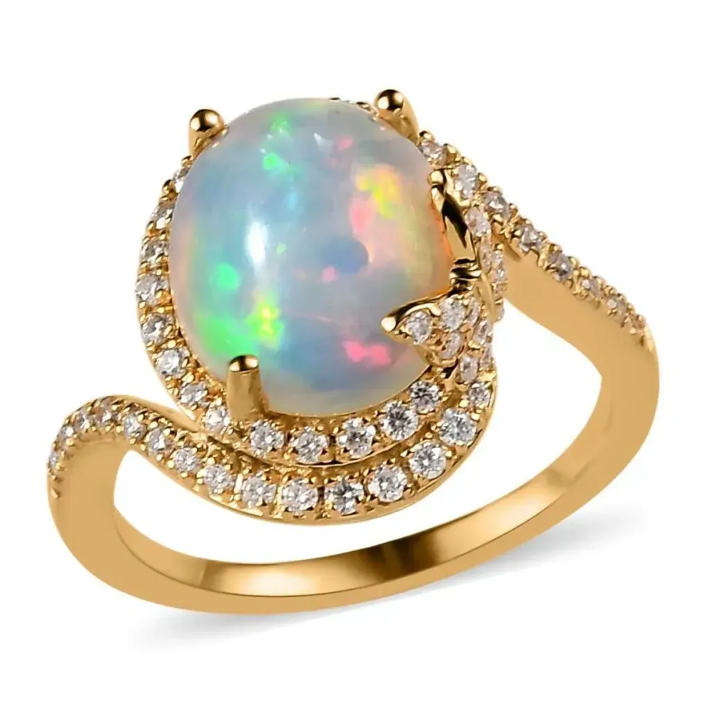 GP Italian Garden Collection Premium Ethiopian Welo Opal and Multi Gemstone Ring in Vermeil Yellow Gold Over Sterling Silver 3.60 ctw