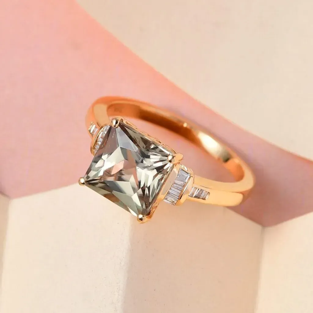 ILIANA 18K Yellow Gold Princess Cut AAA Turkizite and G-H SI Diamond Ring 4.30 Grams 3.20 ctw