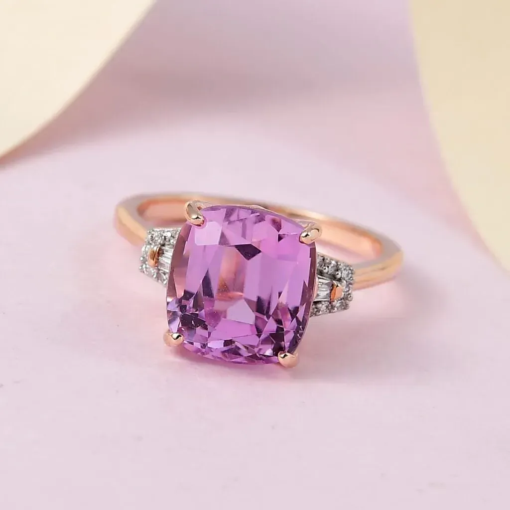 Iliana 18K Rose Gold AAAA Patroke Kunzite and G-H SI Diamond Ring 4.20 Grams 7.70 ctw