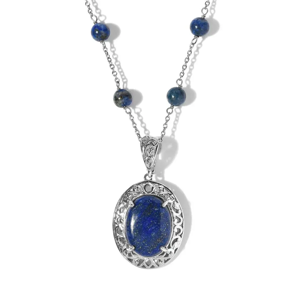 KARIS Lapis Lazuli Necklace 18 Inches in Platinum Bond and Stainless Steel 18.10 ctw