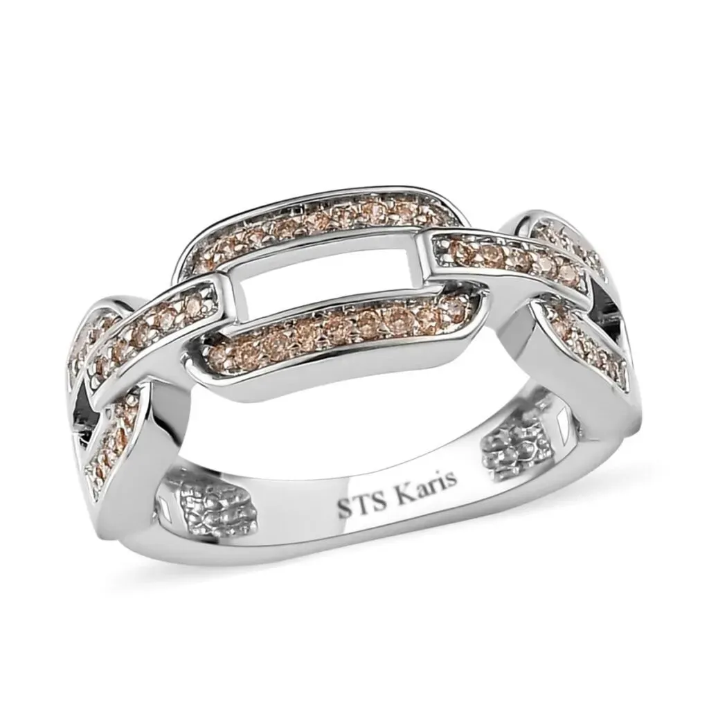KARIS Simulated Champagne Diamond Paper Clip Band Ring in Platinum Bond 0.40 ctw