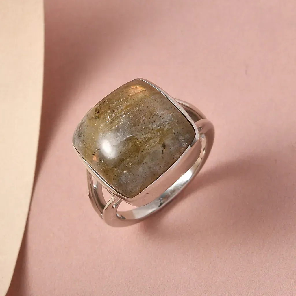 Madagascar Fire Labradorite Solitaire Ring in Platinum Over Sterling Silver