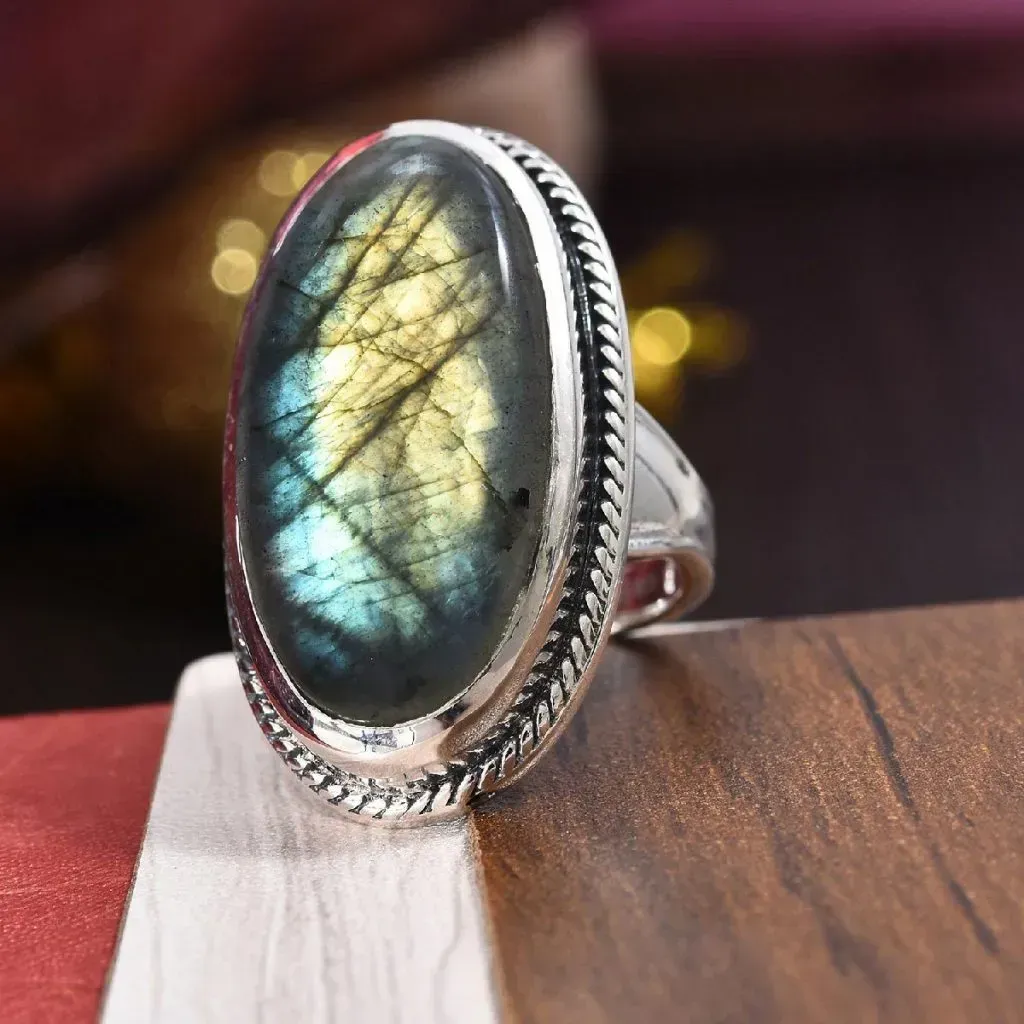 Malagasy Labradorite Ring in Black Oxidized Sterling Silver