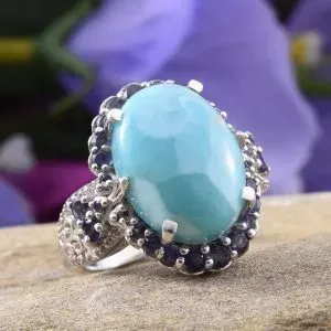 Larimar halo ring in sterling silver