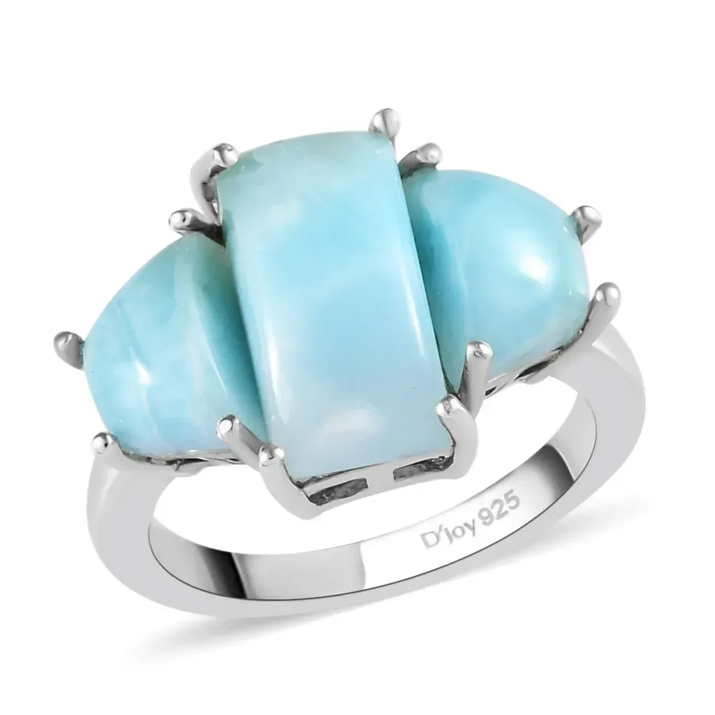 Larimar 3 Stone Ring in Platinum Over Sterling Silver 5.65 ctw