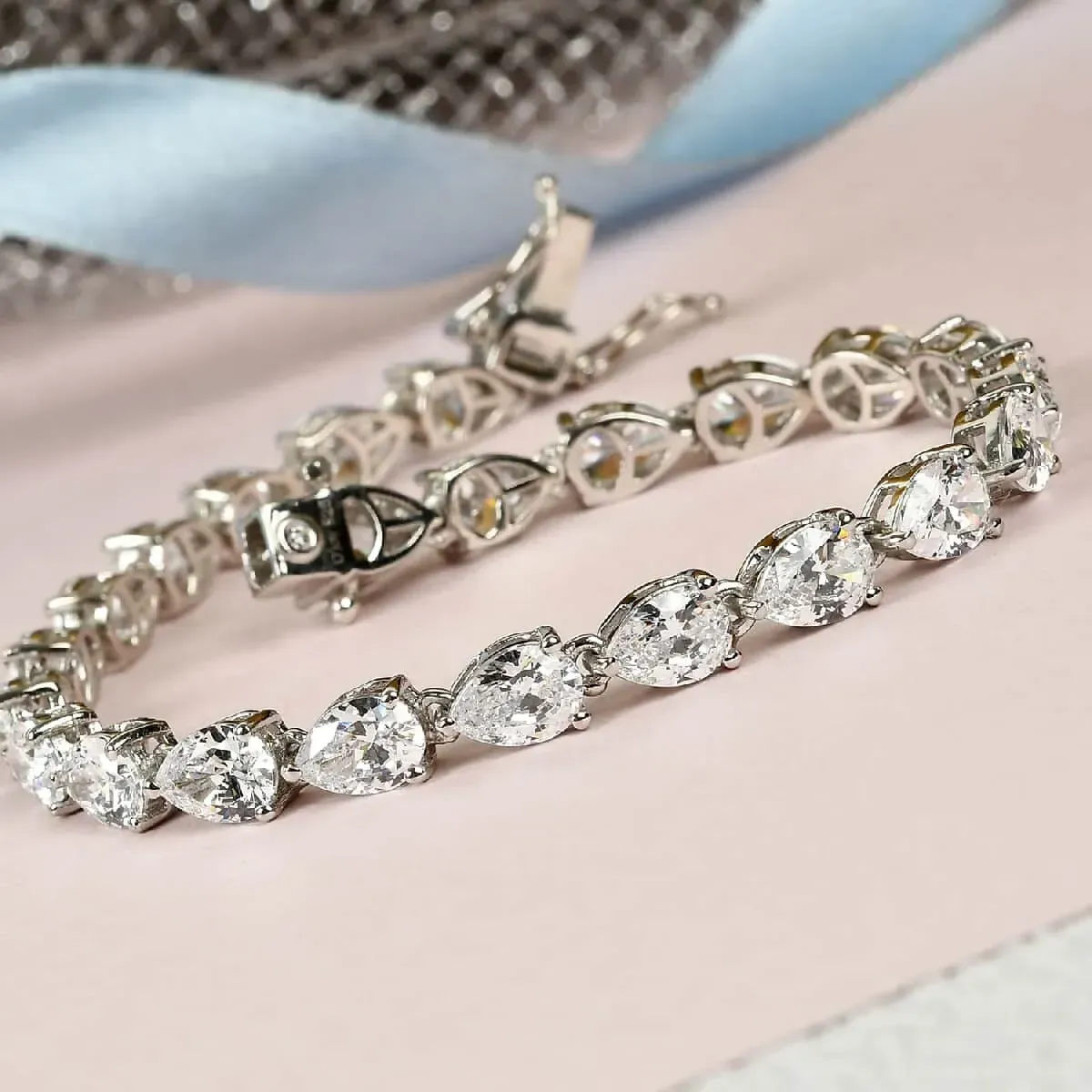 Lustro Stella Made with Finest CZ Bracelet in Platinum Over Sterling Silver