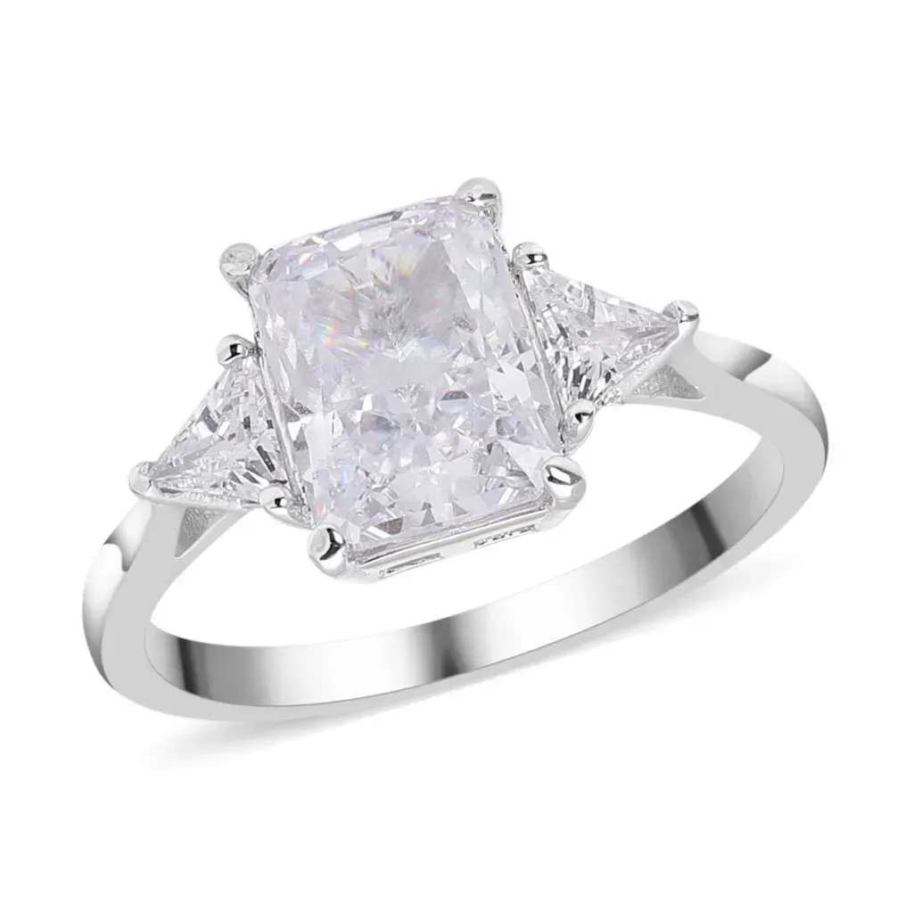 LUSTRO STELLA Radiant Cut Finest CZ Ring in Platinum Over Sterling Silver