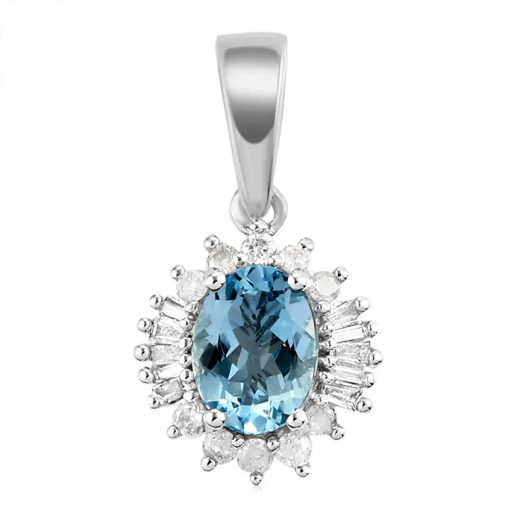 LUXORO 14K White Gold Premium Santa Maria Aquamarine and G-H SI Diamond Halo Pendant 1.40 ctw