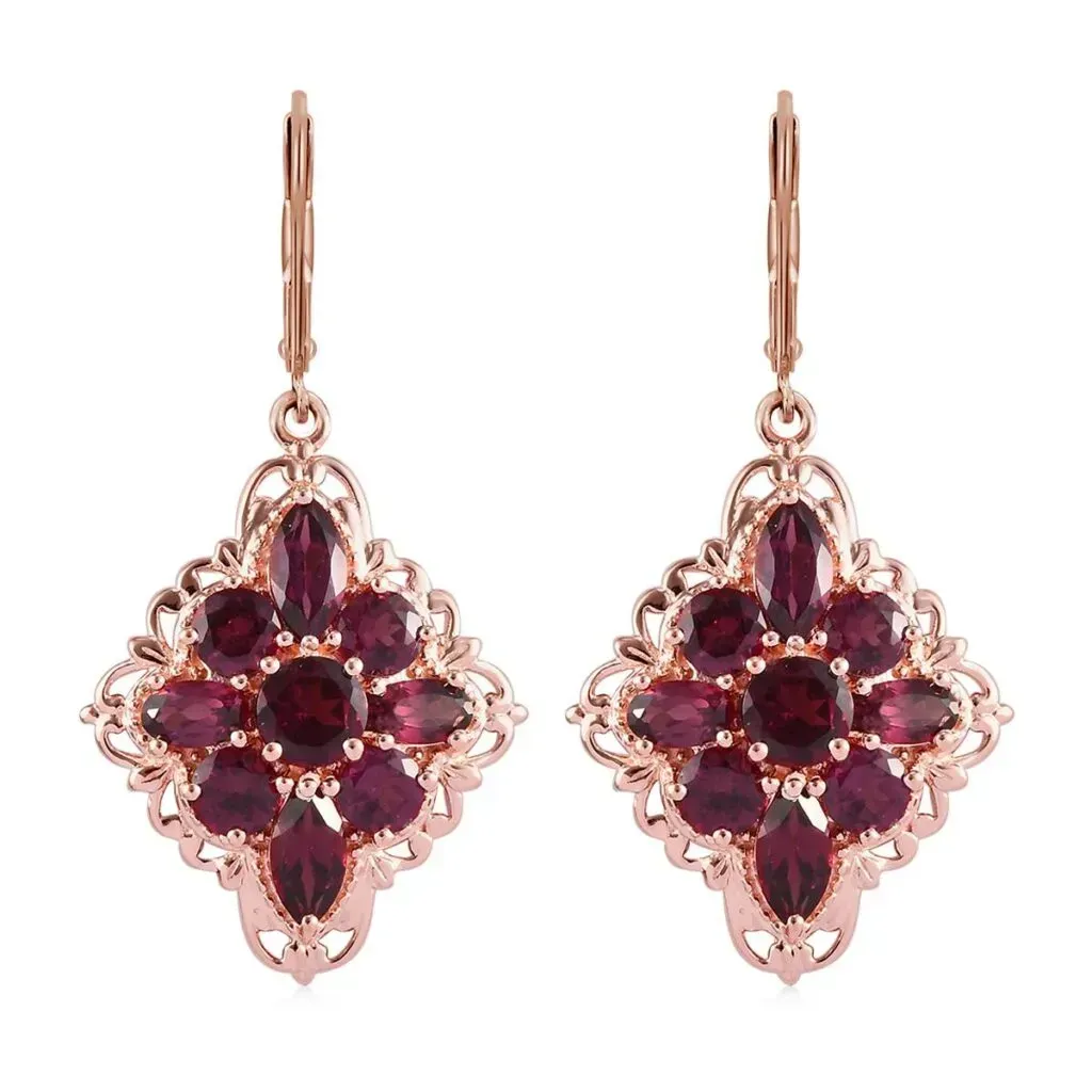 Orissa Rhodolite Garnet Lever Back Earrings in Vermeil RG Over Sterling Silver
