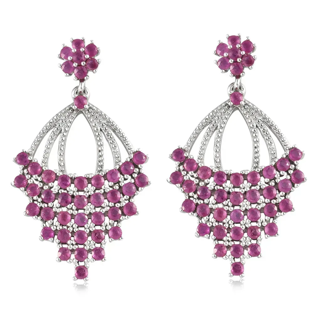 Niassa ruby Dangling Earrings in Platinum Over Sterling Silver