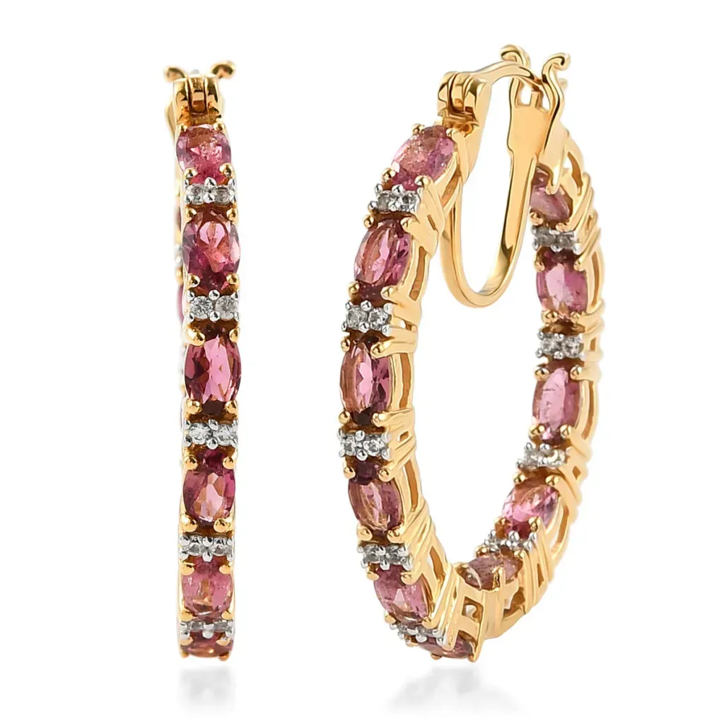 Morro Redondo Pink Tourmaline and Natural White Zircon Inside Out Hoop Earrings in Vermeil Yellow Gold Over Sterling Silver