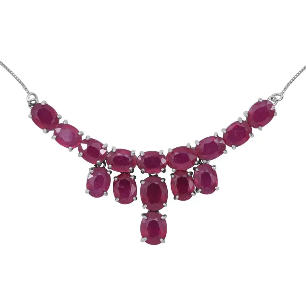 Niassa Ruby Waterfall Necklace 18 Inches in Platinum Over Sterling Silver