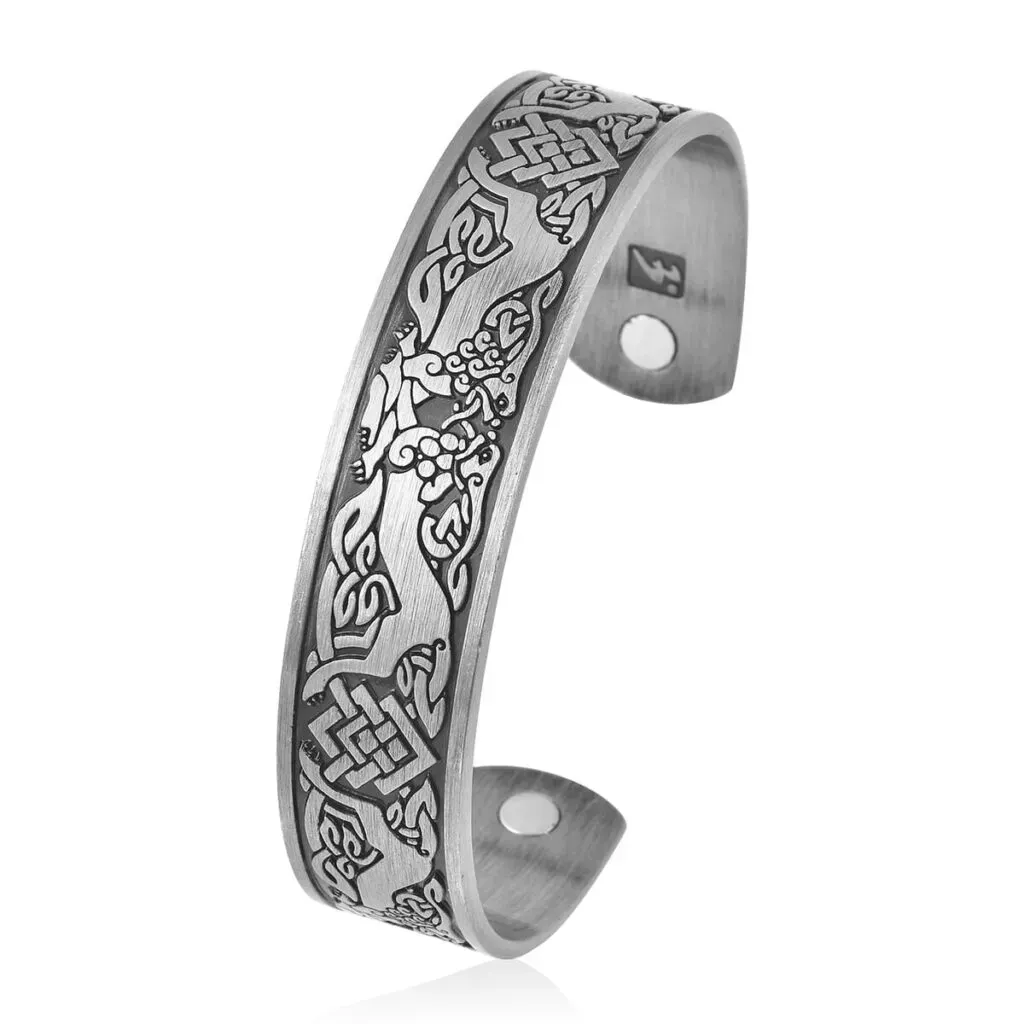 Magnetic by Design Antique Style Dragon Cuff Bracelet in Silvertone 7 Inch