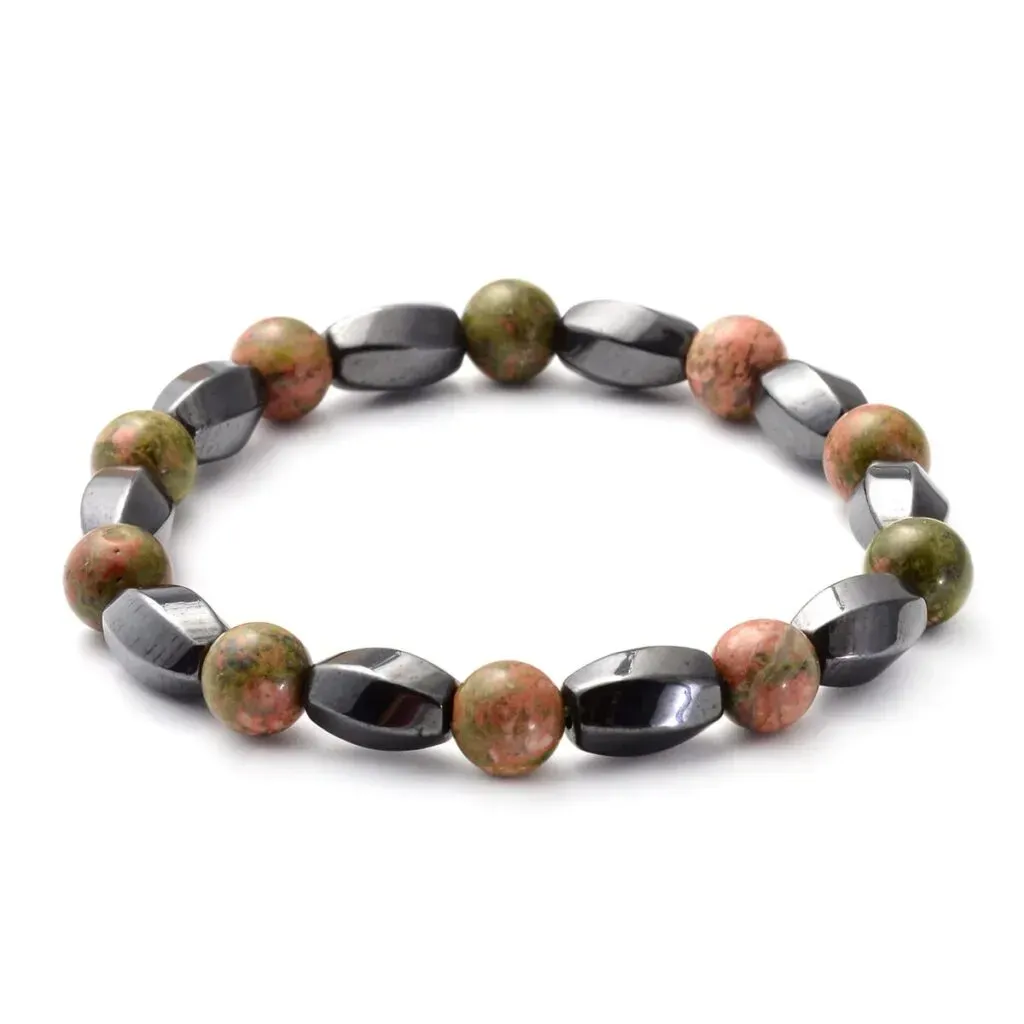 Magnetic By Design Unakite, Magnetised Hematite Beaded Stretch Bracelet 145.00 ctw